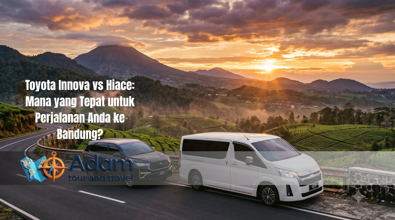 Perbandingan Toyota Innova Zenix dan Hiace Premio di pegunungan Bandung, membantu memilih sewa mobil yang tepat untuk rombongan.