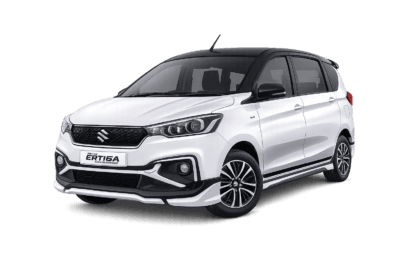 Suzuki All New Ertiga Hybrid putih dari Adam Tour & Travel untuk layanan sewa mobil dengan supir di Bandung.