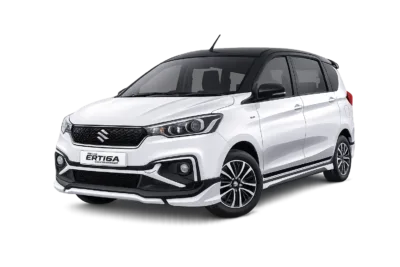 Suzuki All New Ertiga Hybrid putih dari Adam Tour & Travel untuk layanan sewa mobil dengan supir di Bandung.