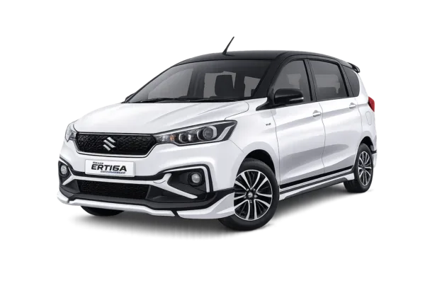 Suzuki All New Ertiga Hybrid putih dari Adam Tour & Travel untuk layanan sewa mobil dengan supir di Bandung.